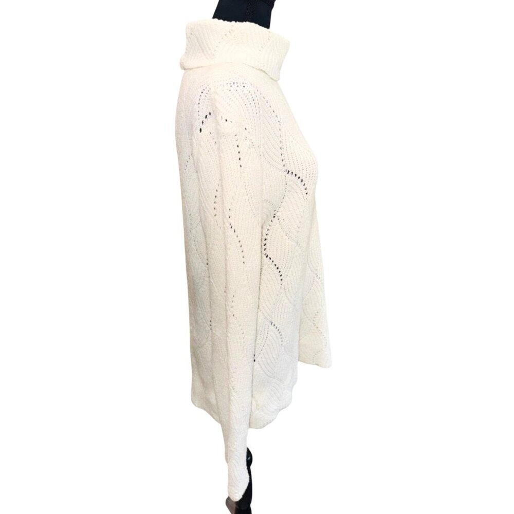 Sundance White Cable Knit Turtleneck Sweater L Cotton/Silk Fisherman Quiet Luxur - Picture 4 of 8
